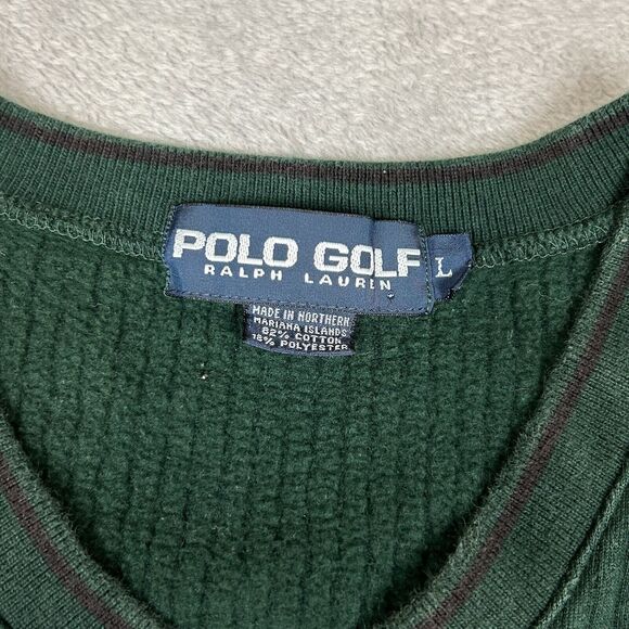 VNTG 90's Polo Ralph Lauren Sweater Vest Men's Large Golf Polo Crest Green Knit - Picture 5 of 10
